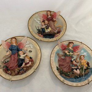 Set of 3 Vintage Angel Plates with Hangers